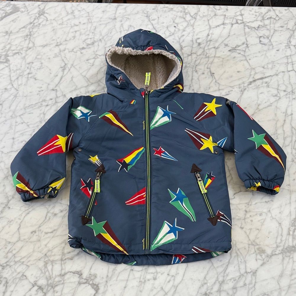 Mini Boden Sherpa Lined Jacket With Star And Rocket Print Sz 2/3y